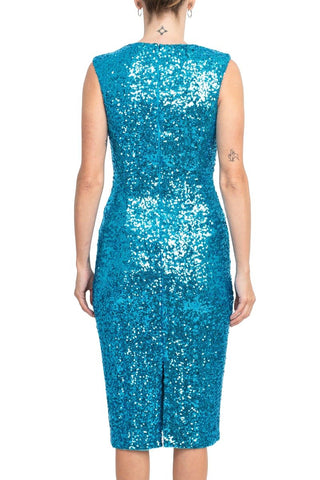 Badgley Mischka Jewel Neck Sleeveless Bodycon Zipper Closure Slit Back Sequined Dress - Glamourous Grace