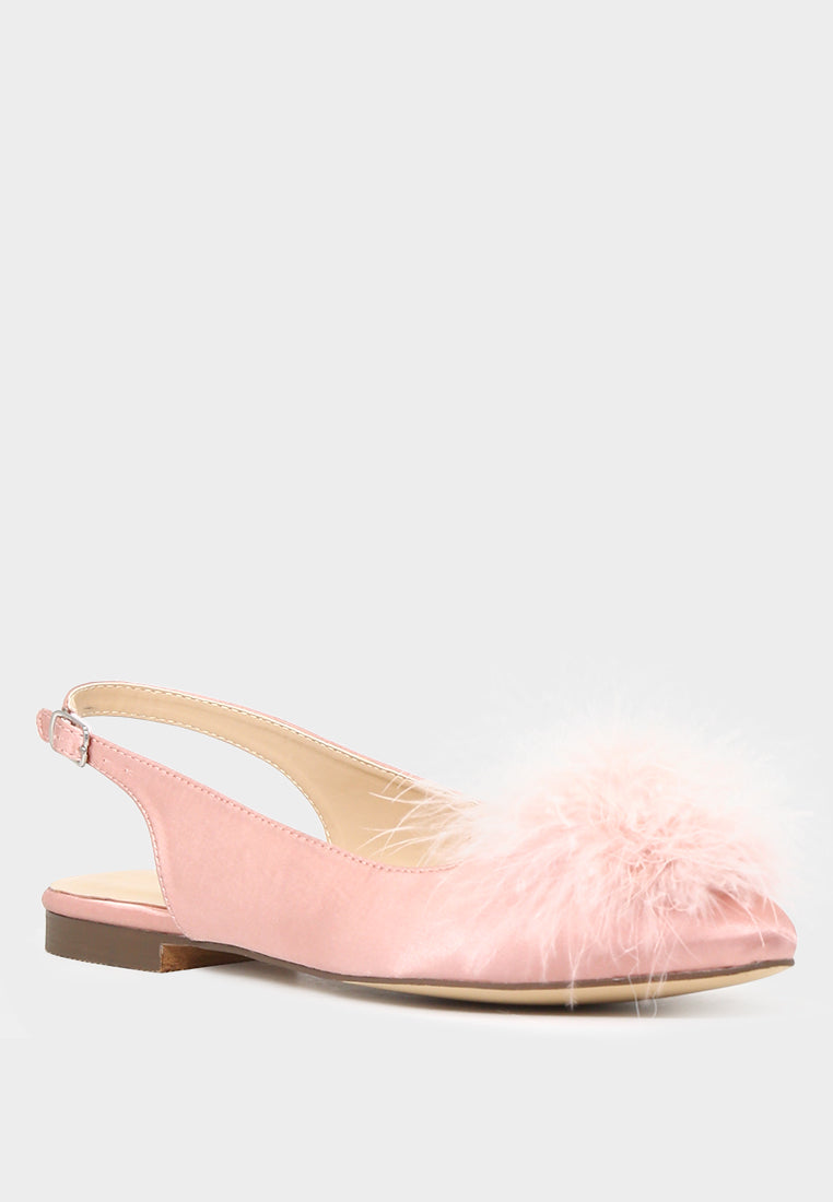 Sybil Women'S Blush  Furry Pom Pom Slingback Stylish Flats