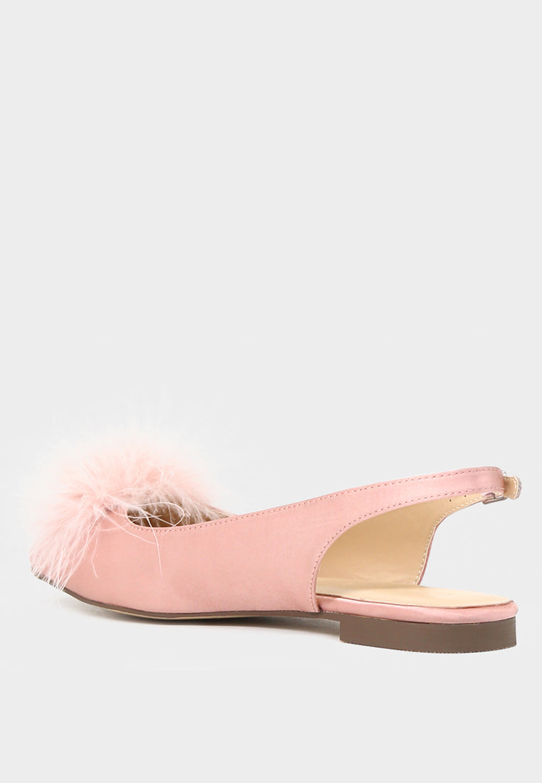 Sybil Women'S Blush  Furry Pom Pom Slingback Stylish Flats