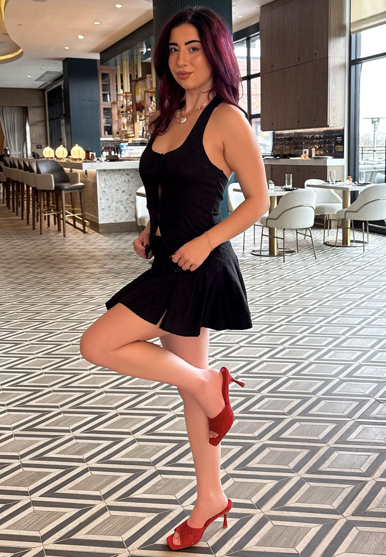 Imprint Heat Set Diamante Slip On Sandals