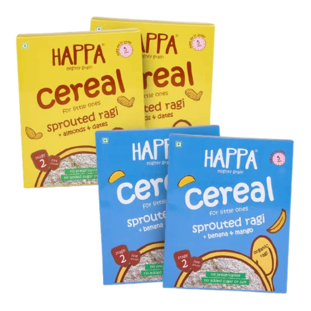 Happa Organic Baby Food Sprouted Ragi Almond Dates & Mango Banana Porridge Combo