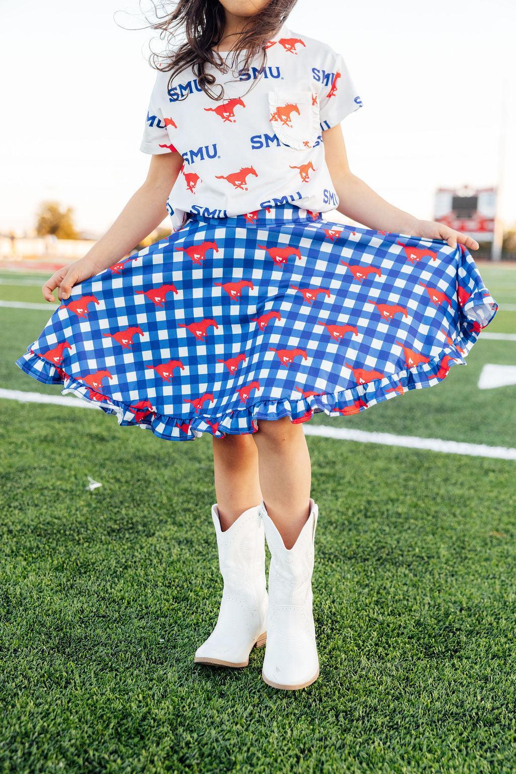 SMU Plaid Mustang Ruffle Twirl Skort