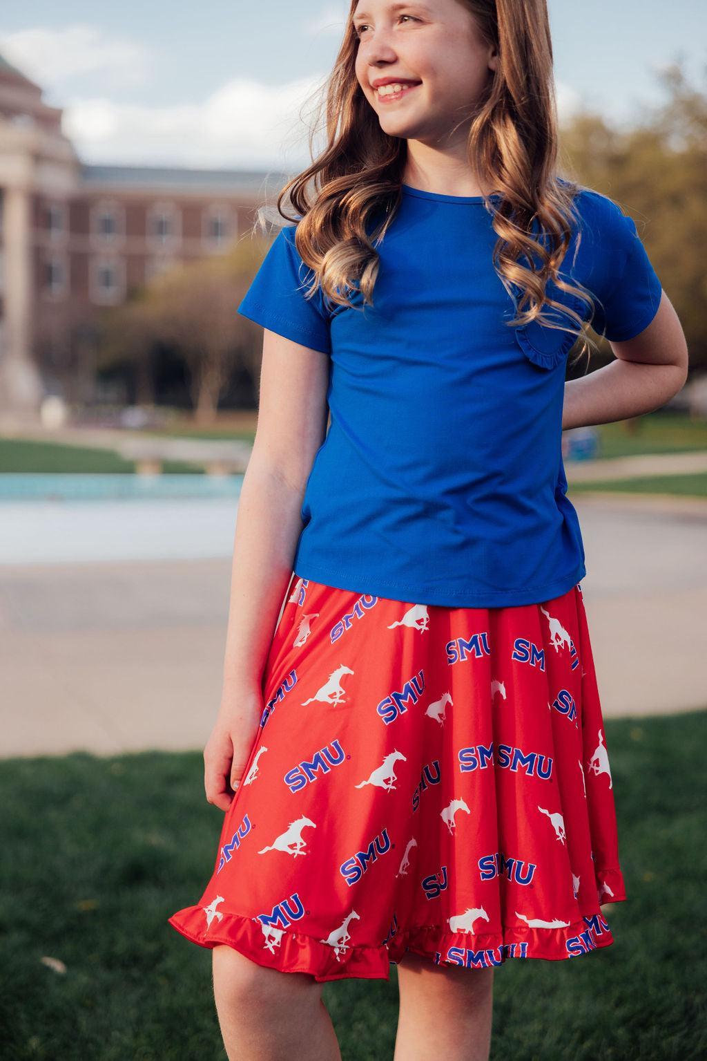 SMU Red Mustang Ruffle Twirl Skort