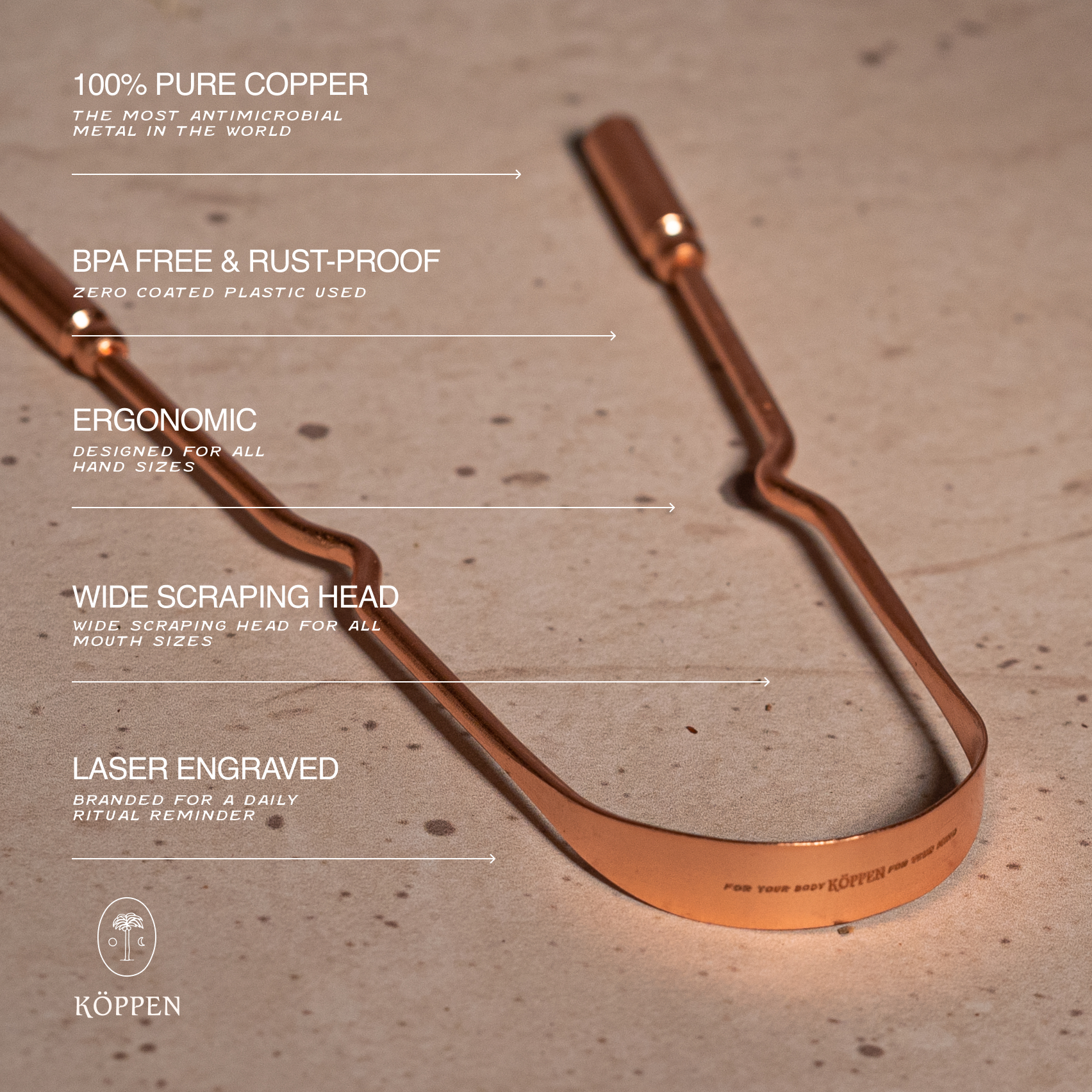 Pure Copper Tongue Scraper | Fresh Breath & Enhanced Taste KÖPPEN