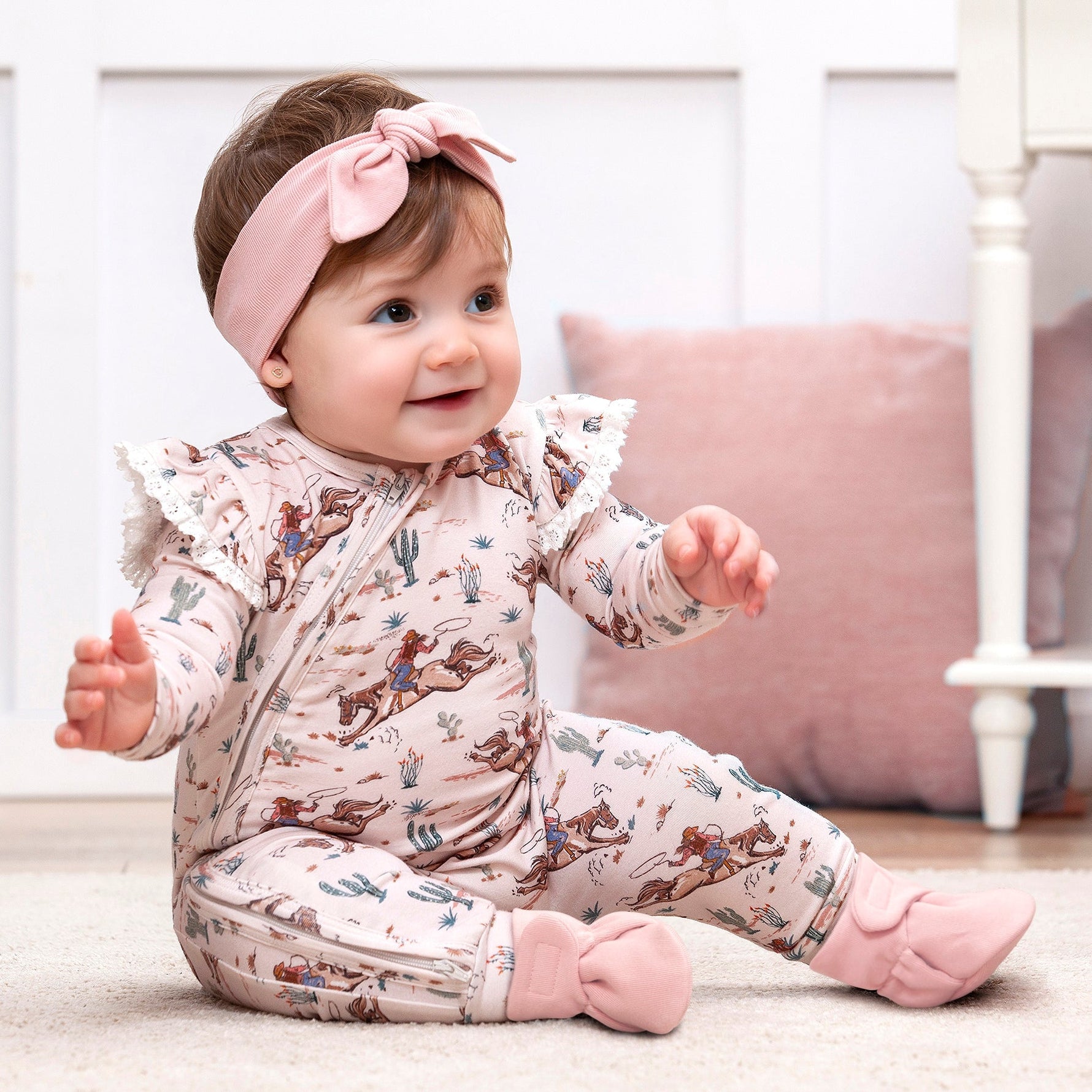 Prairie Princess Baby Girl Bamboo Western Zipper Romper Tesa Babe