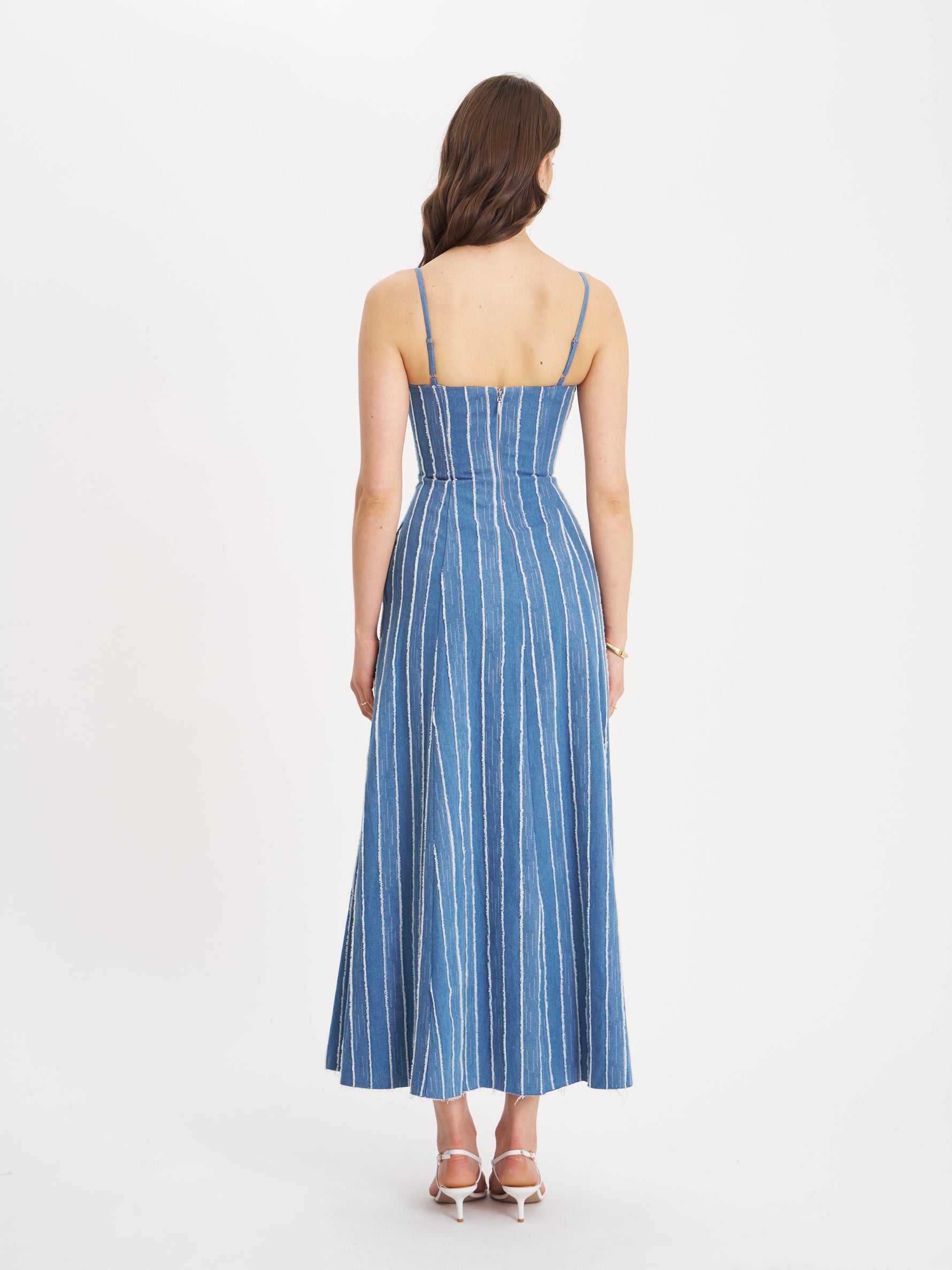 Abygail Stripe Cotton Denim Maxi Dress Miss Circle