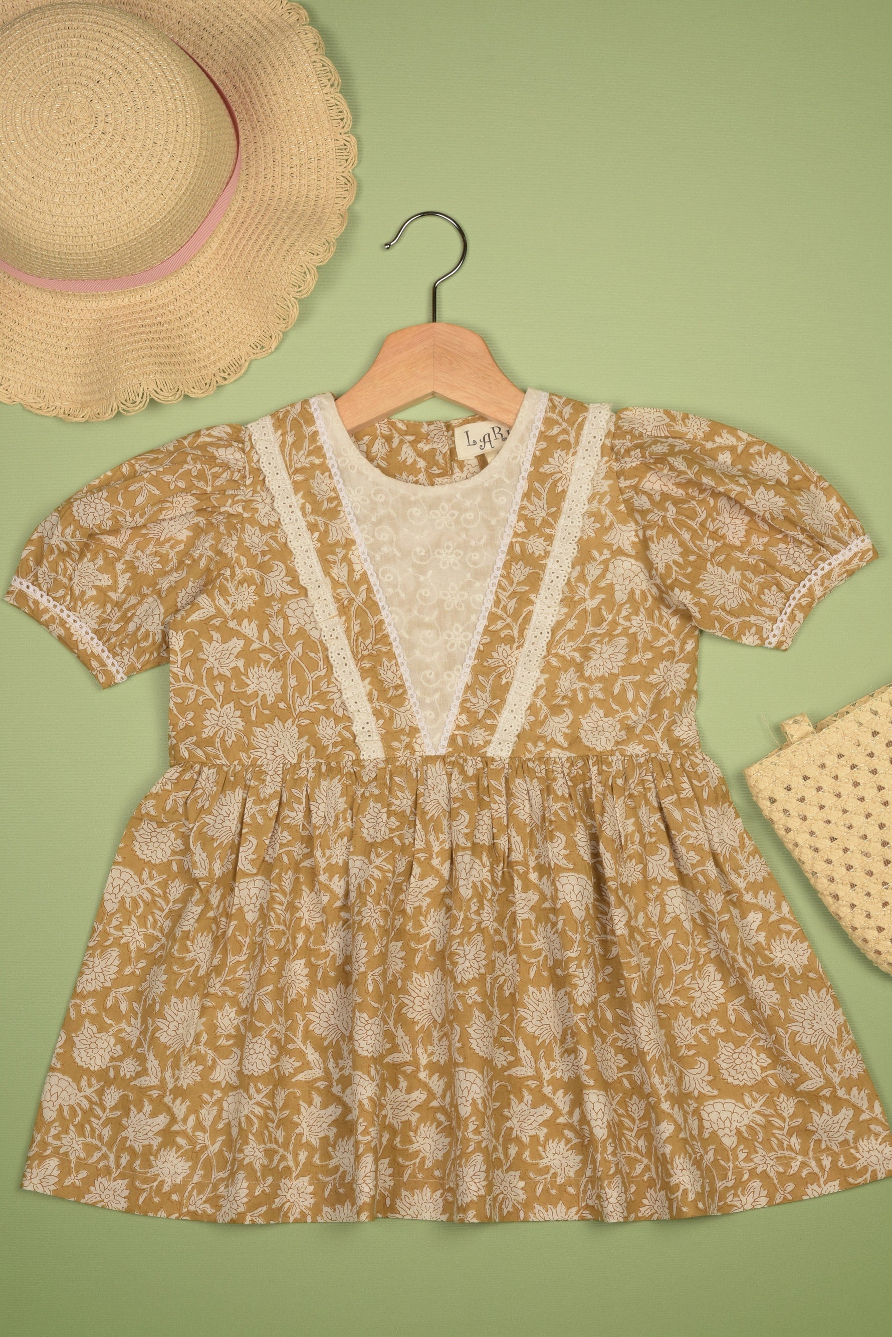 Embroidered fabric V shape Yoke Dress - By Baano