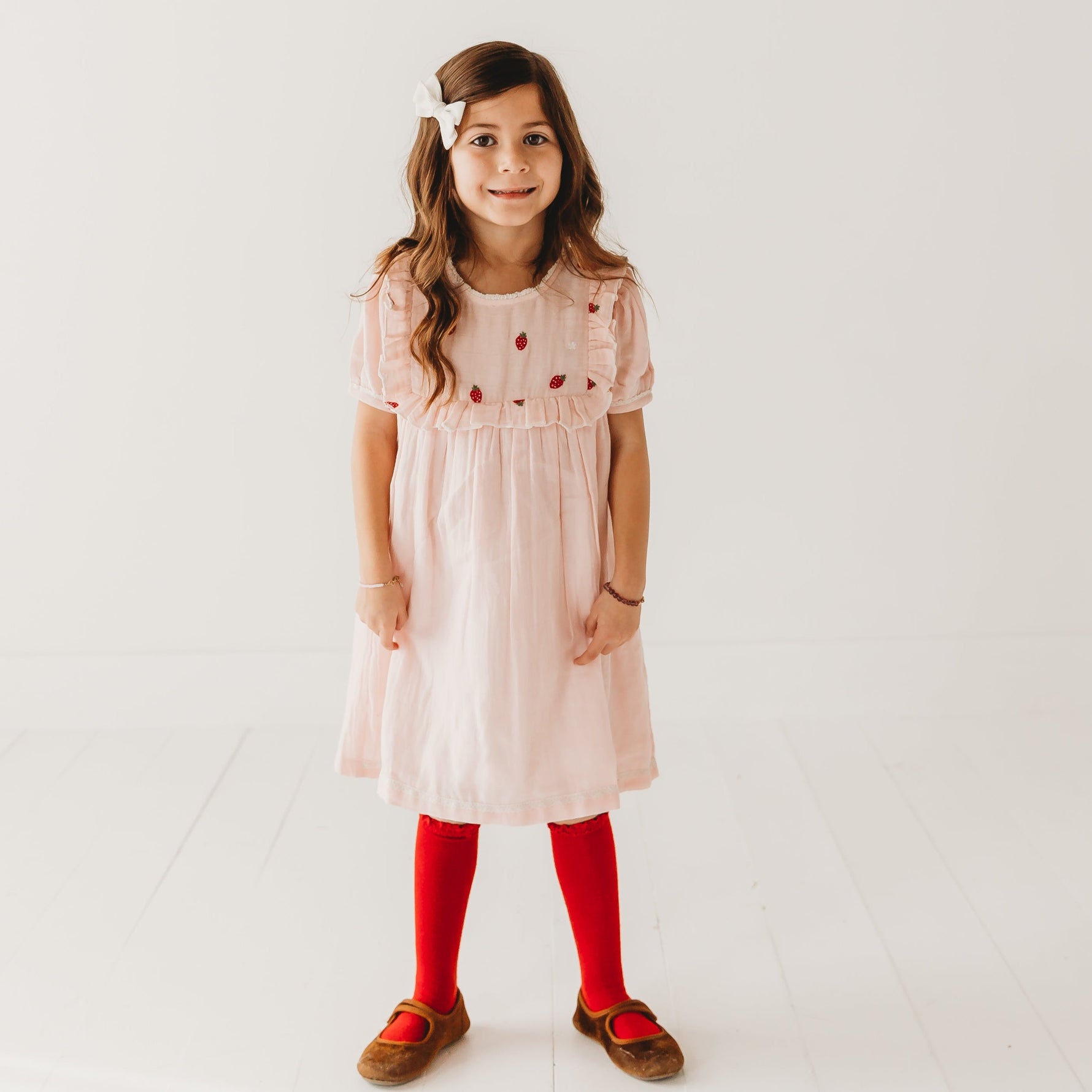 Strawberry Embroidered Dress in Pale Pink - By Baano