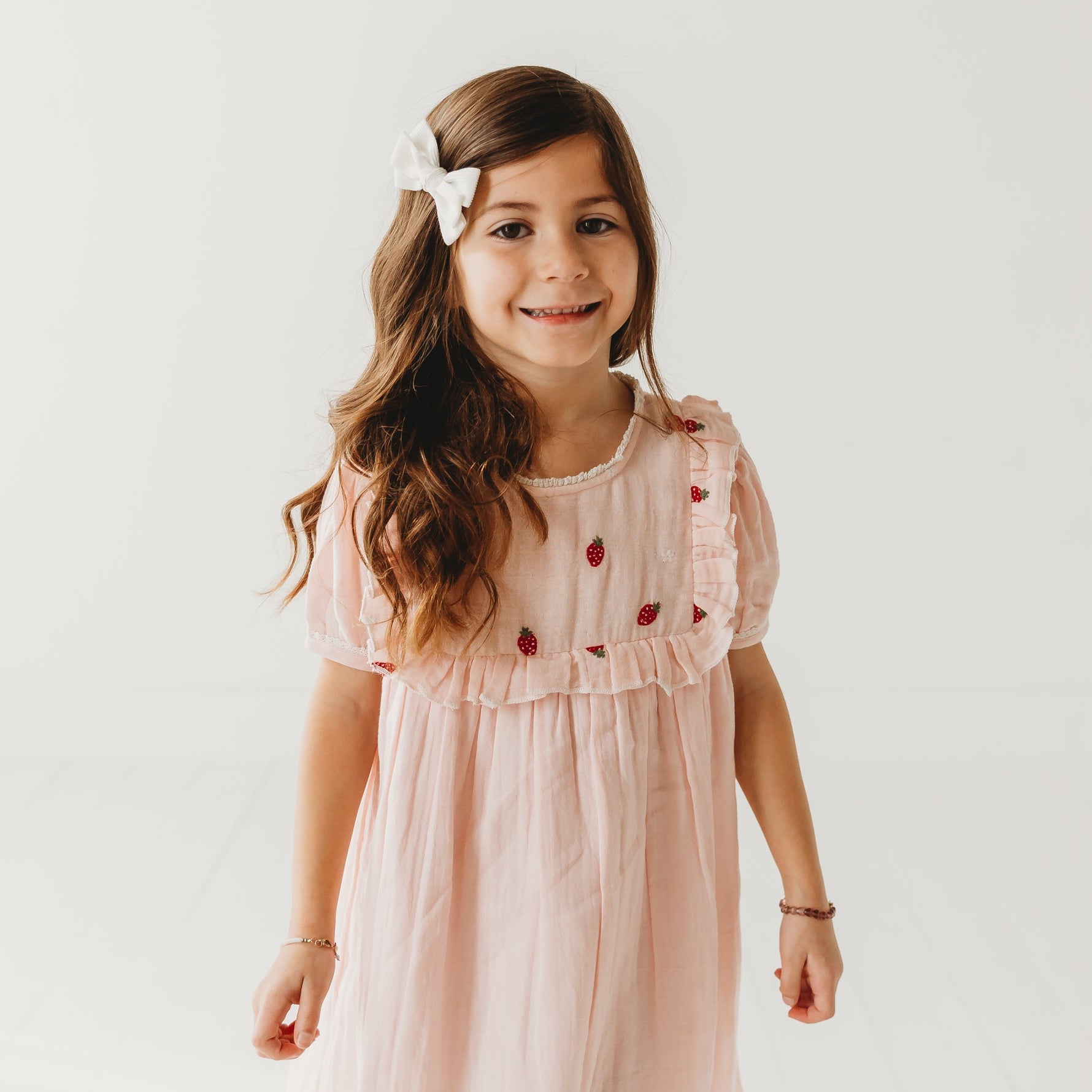 Strawberry Embroidered Dress in Pale Pink - By Baano
