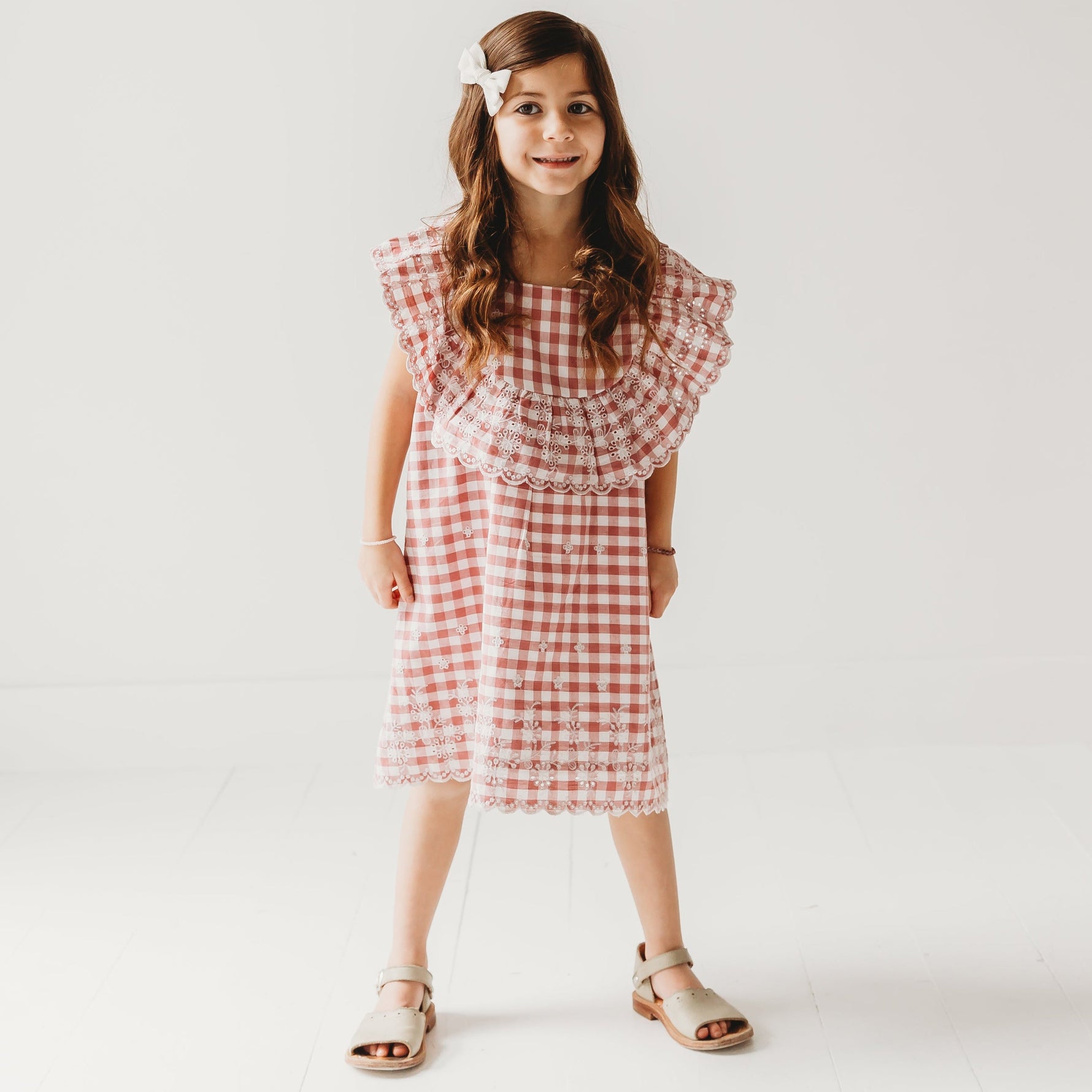 Pink Gingham Schiffli Embroidery Mia Dress - By Baano