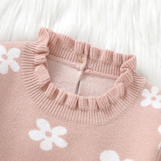 Baby Toddler Girl Long Sleeve Flower Floral Print Ruffle Sweater A-Line Dress