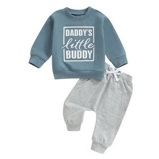 Baby Toddler Boys 2Pcs Daddy's Little Buddy Fall Outfit Letter Print Long Sleeve Round Neck Top and Solid Color Pants Set