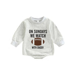 On Sundays We Watch Football with Daddy Infant Baby Girls Boys Romper Football Long Sleeve Jumpsuits Bubble Romper