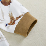 Baby Boys Girls Romper Soft Bird Wheat Ear Pattern Zipper Long Sleeve Crew Neck Jumpsuit