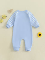 Baby Toddler Boy Lil Brother Fall Romper Plaid Print Letter Embroidery Long Sleeve Round Neck Full Length Jumpsuit