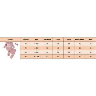 Baby Girls 3Pcs Auntie's Bestie Ribbed Letter Print Long Sleeve Round Neck Ruffled Romper Pants Hair Band Outfit Set