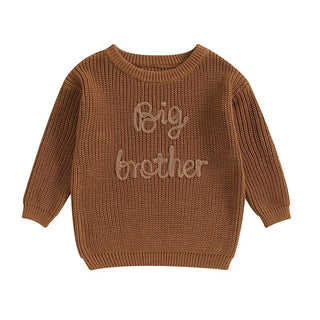 Toddler Kids Boys Sweaters Cotton Long Sleeve Letter Embroidery Big Brother Pullover Loose Knitwear Top
