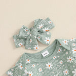 Baby Girl 3Pcs Spring Fall Outfit Floral Print Long Frill Sleeve Romper Long Flower Pants Headband Set