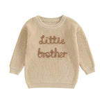 Baby Boys Sweater Letter Embroidery Little Brother Crew Neck Long Sleeve Pullover Top