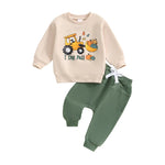 Baby Toddler Boys 2Pcs I Dig Fall Outfit Long Sleeve Tractor Pumpkin Print Top + Pants Set