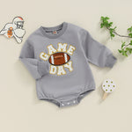 Baby Boys Girls Game Day Fall Bodysuit Letter Football Embroidery Long Sleeve Round Neck Jumpsuit Romper
