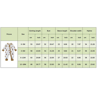 Baby Boys Girls Romper Soft Bird Wheat Ear Pattern Zipper Long Sleeve Crew Neck Jumpsuit