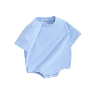 Baby Girls Boys Bubble Romper Short Sleeve Oversized Solid Color Basic Summer Clothes Bodysuit