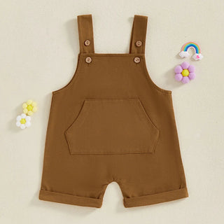 Baby Toddler Boys Girls Overalls Tank Sleeveless Square Neck Front Pocket Suspender Shorts Romper