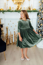 Sage Velvet Twirl Dress