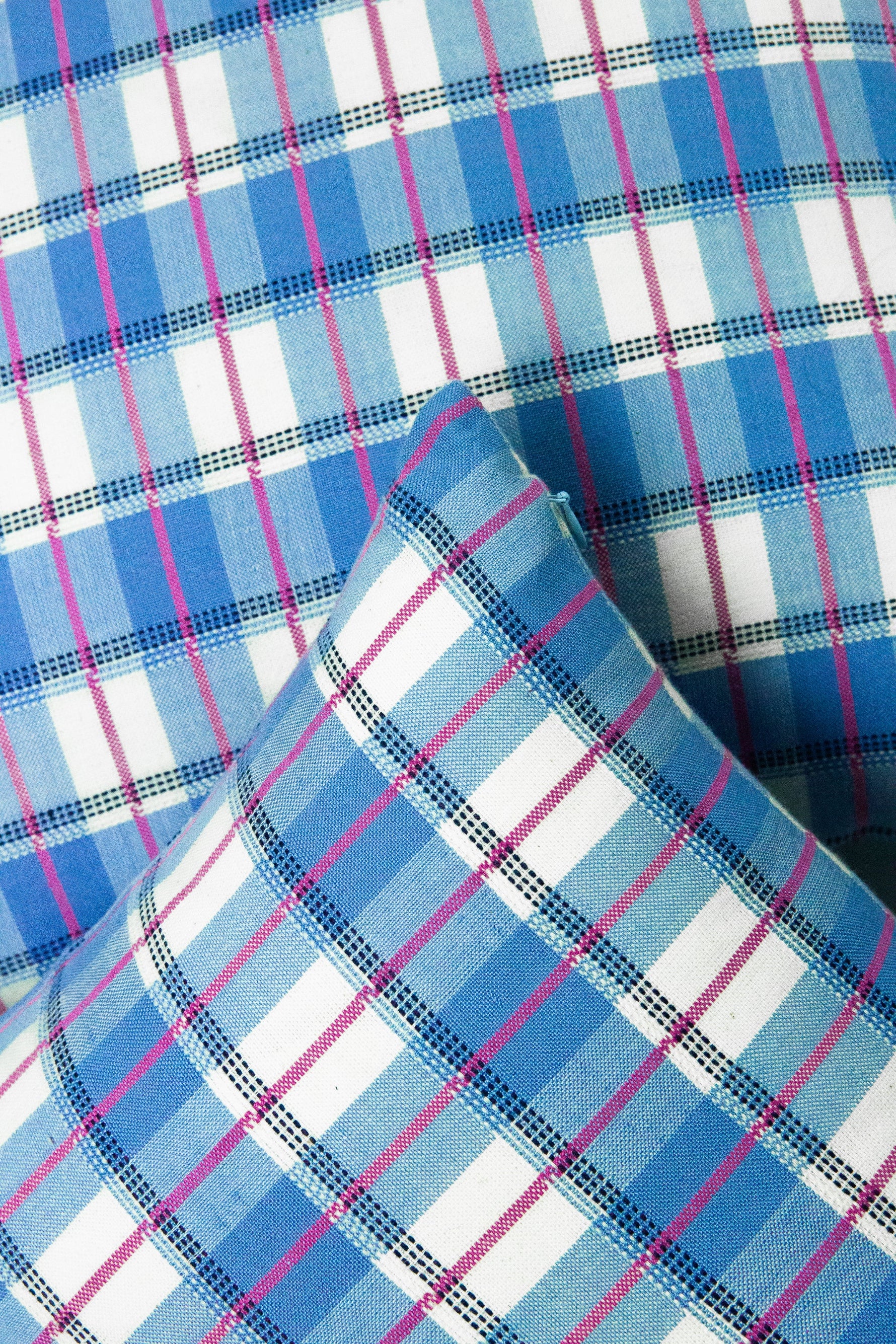San Andres Gingham Blue & White Pillow