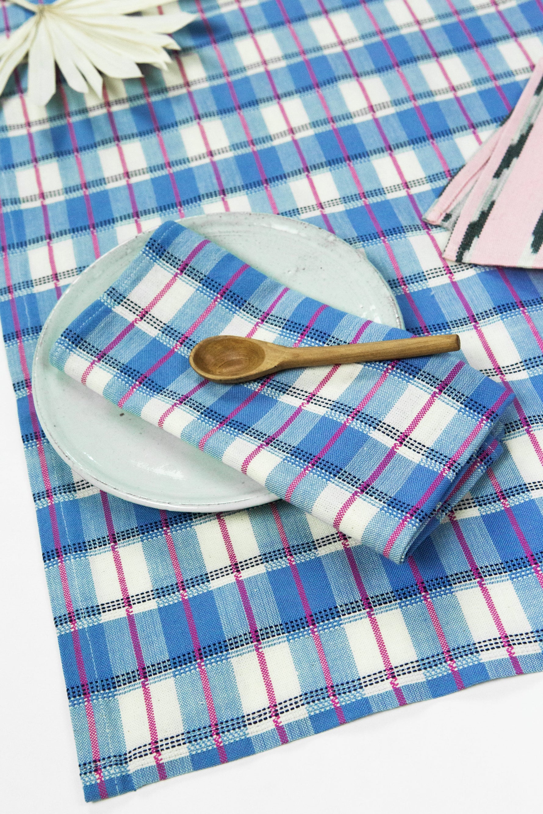San Andres Gingham Blue & White Table Runner