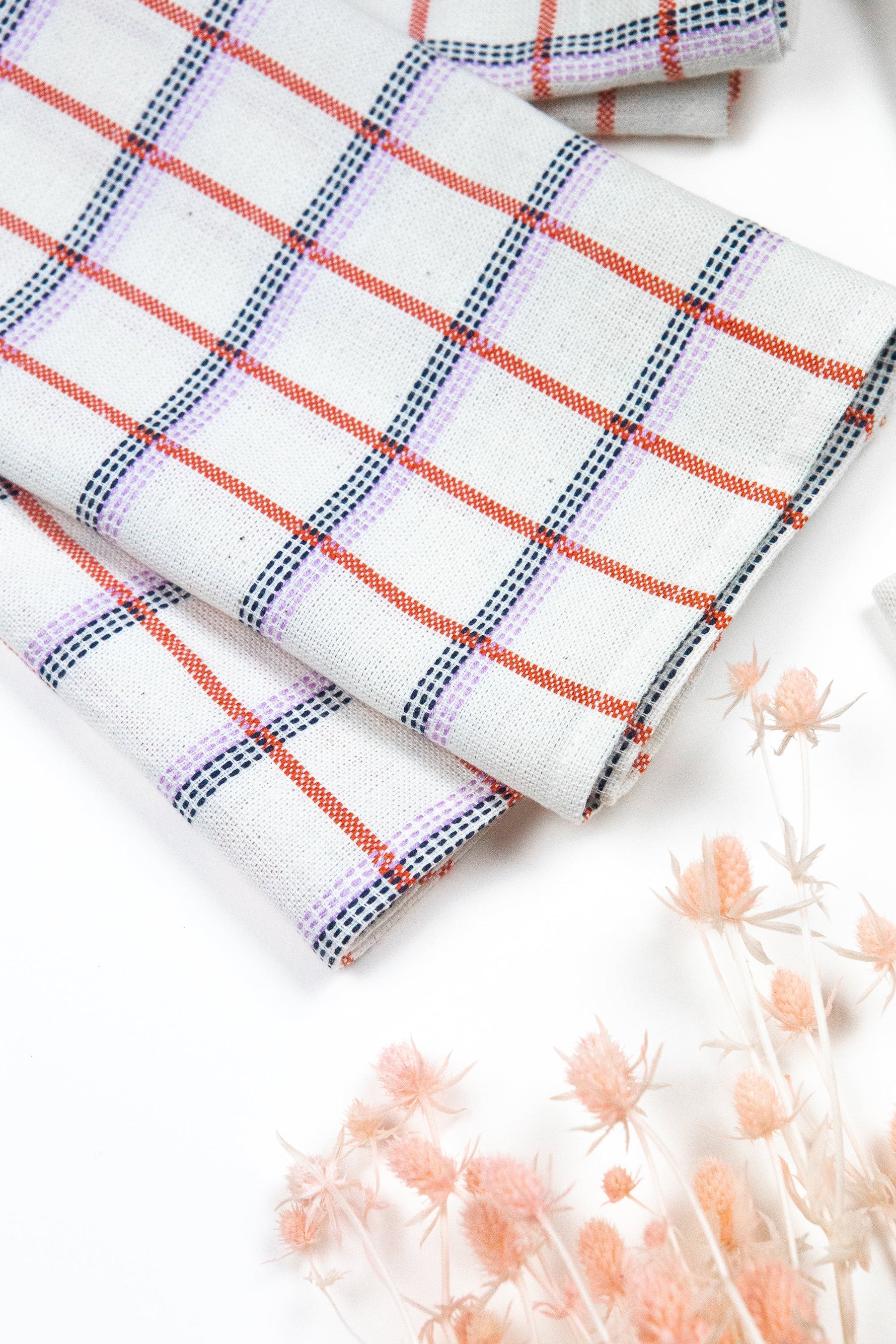 San Lucas Plaid White & Orange Napkins