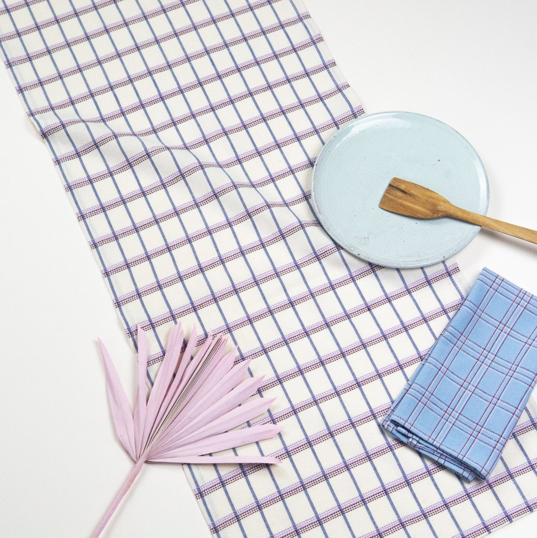 Backordered: San Lucas Plaid White & Lilac Table Runner