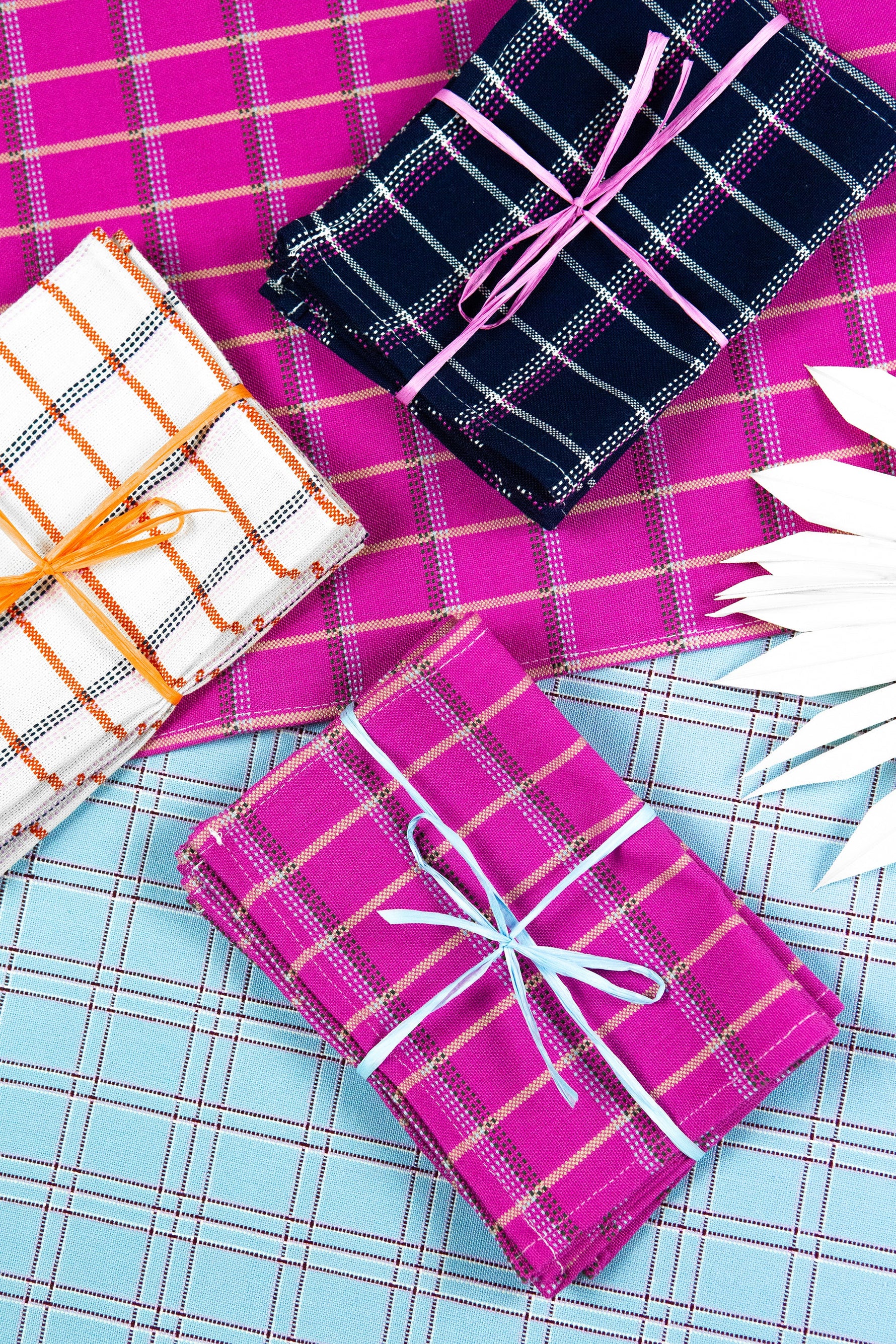 San Lucas Plaid White & Orange Cocktail Napkins, Set of 4