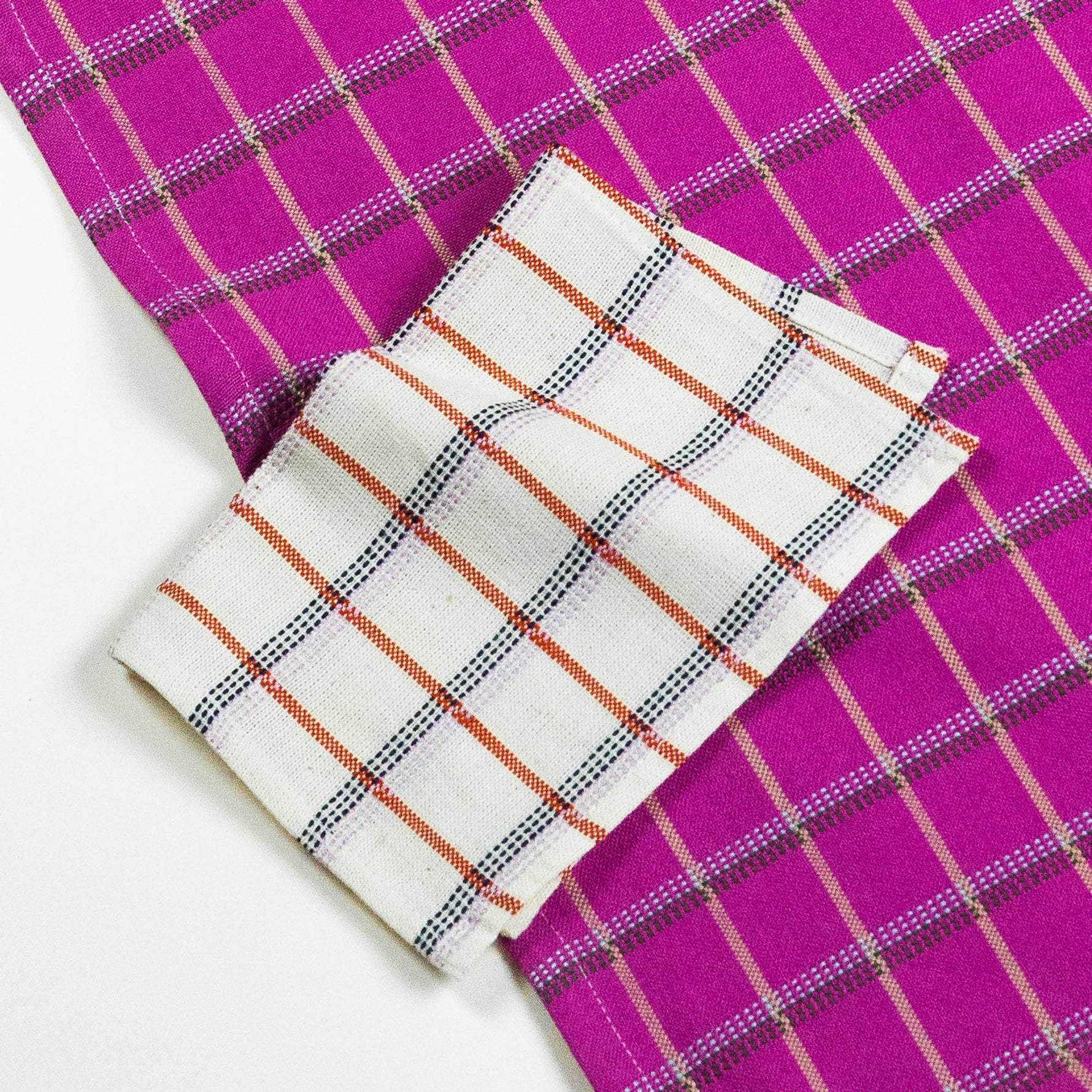 San Lucas Plaid White & Orange Cocktail Napkins, Set of 4