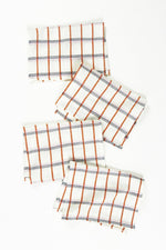 San Lucas Plaid White & Orange Cocktail Napkins, Set of 4