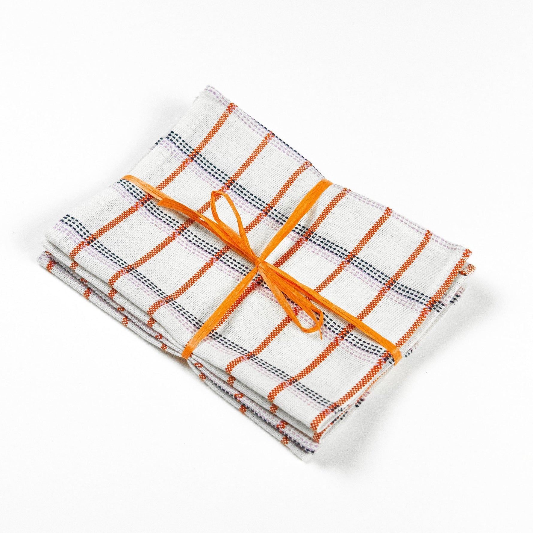 San Lucas Plaid White & Orange Cocktail Napkins, Set of 4