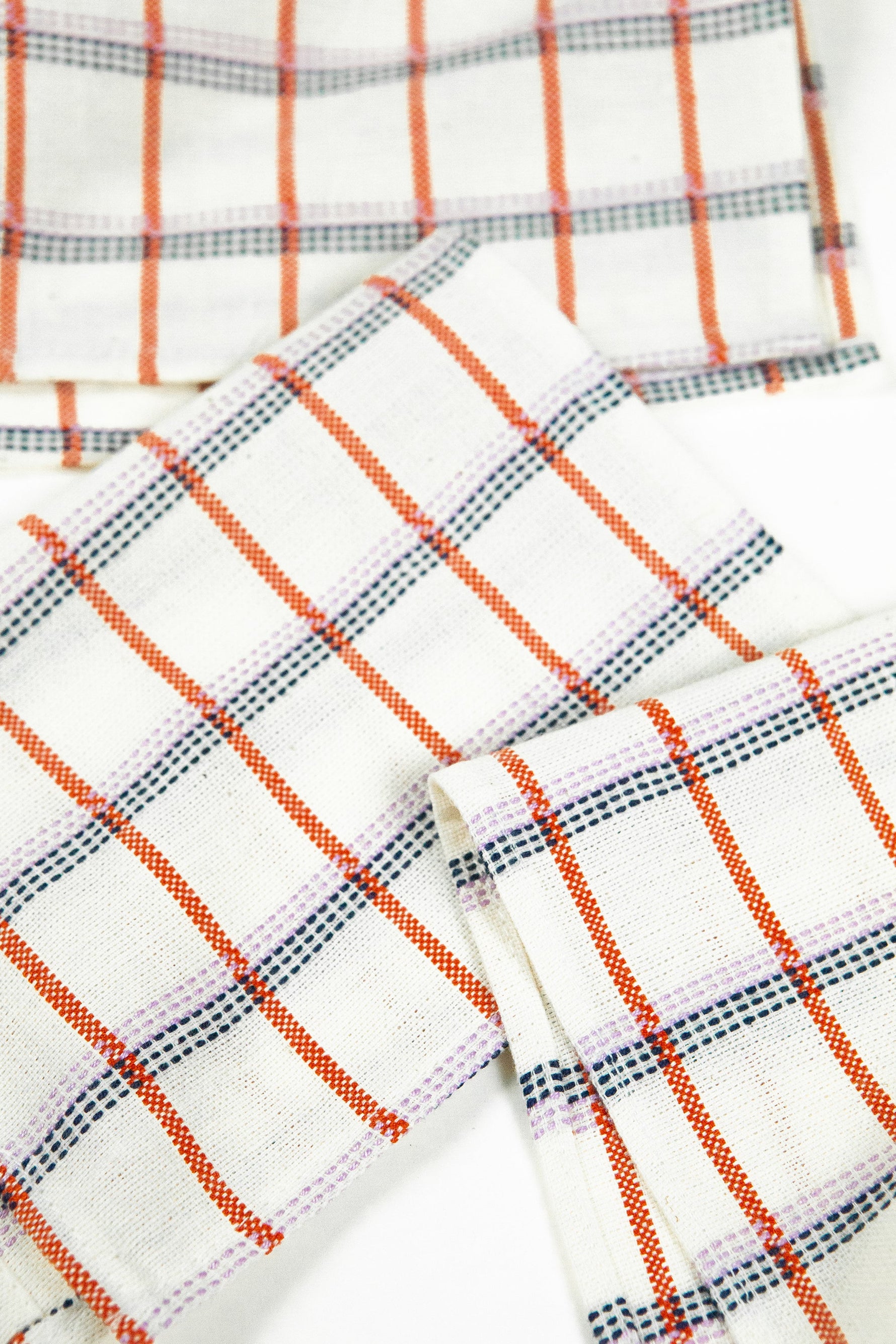 San Lucas Plaid White & Orange Cocktail Napkins, Set of 4