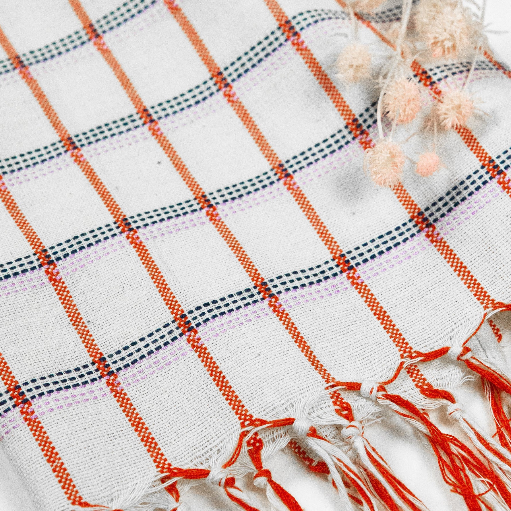San Lucas Plaid White & Orange Kitchen Towel