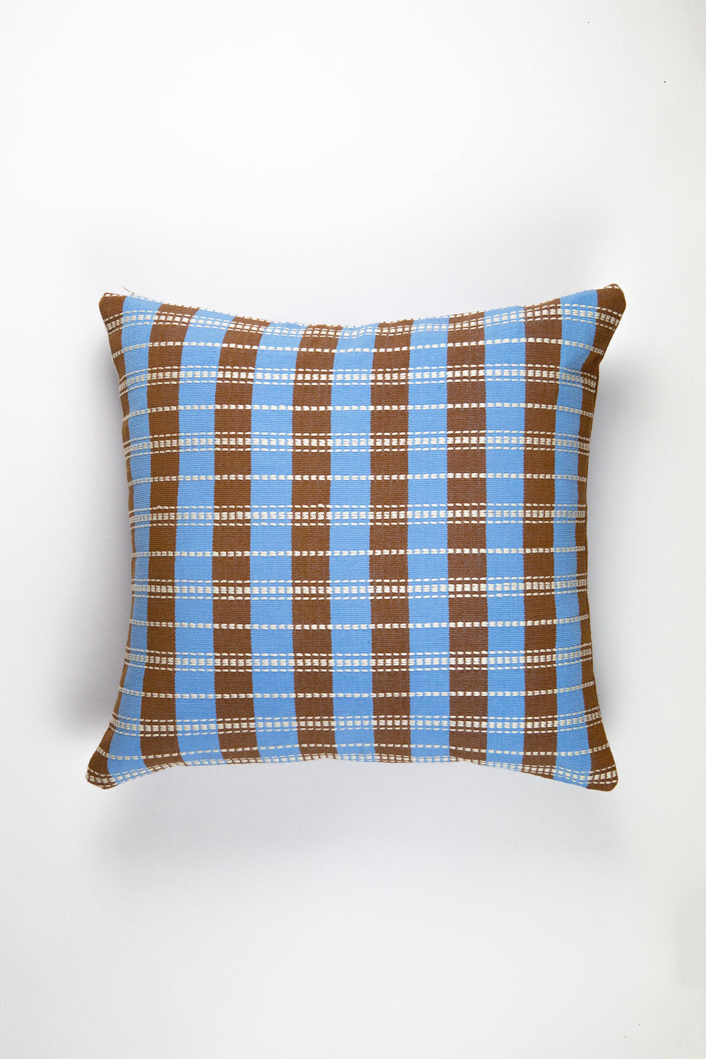 Santiago Grid Pillow - Blue and Umber