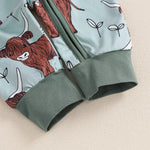 Baby Girls Boys Highland Cow Romper Print Long Sleeve Zipper Jumpsuit Fall Bodysuit