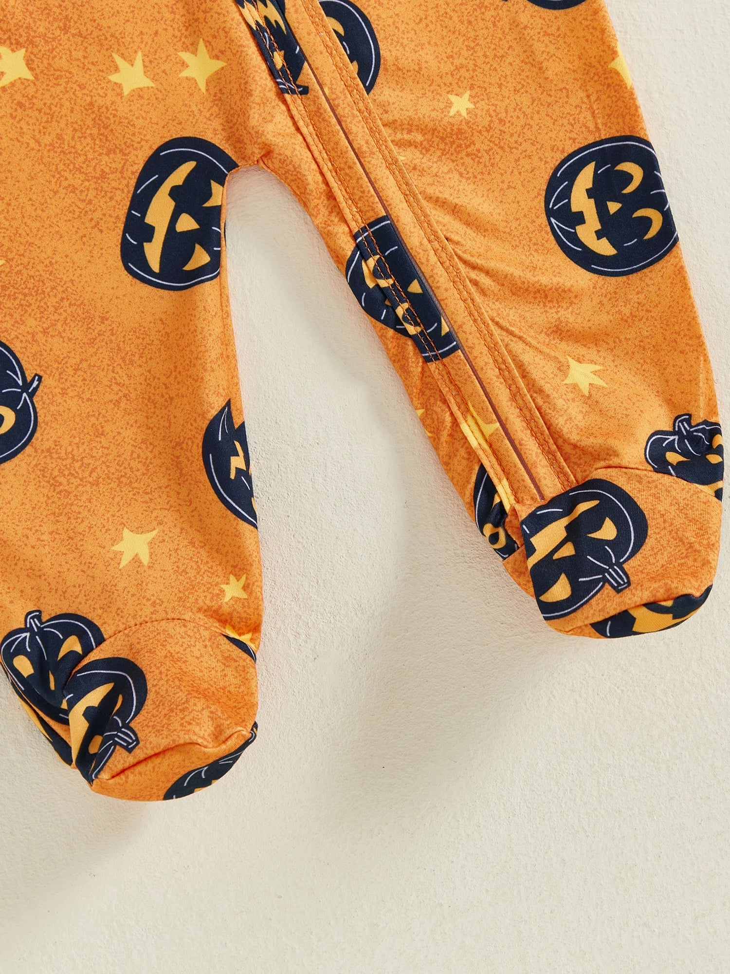 Baby Boy Girl 2Pcs Halloween Footed Zipper Romper Pumpkin Print Long Sleeve Round Neck Zip Jumpsuit with Hat Set