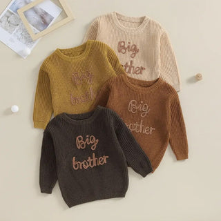 Toddler Kids Boys Sweaters Cotton Long Sleeve Letter Embroidery Big Brother Pullover Loose Knitwear Top