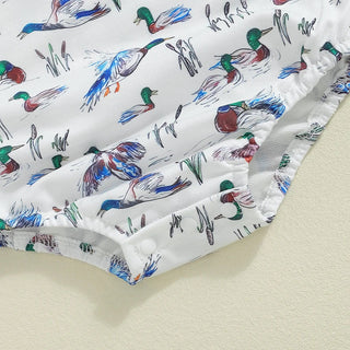 Baby Boys Fall Bodysuit Duck Print Long Sleeve Crewneck Jumpsuit Fall Spring