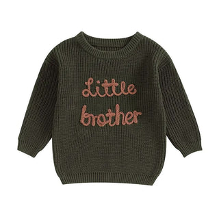 Baby Boys Sweater Letter Embroidery Little Brother Crew Neck Long Sleeve Pullover Top