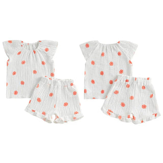 Baby Toddler Girls 2Pcs Floral Outfit Cap Sleeve T-shirt Top Elastic Waist Ruffle Shorts Summer Set