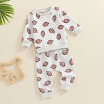 Baby Toddler Boys Girls 2Pcs Football Print Long Sleeve Round Neck Top Drawstring Pockets Pants Set