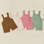 Baby Toddler Boys Girls Overalls Tank Sleeveless Square Neck Front Pocket Suspender Shorts Romper