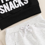 Baby Toddler Boys 2Pcs Ok But First Snacks Set Letter Print Long Sleeve Round Neck Top Drawstring Long Pants Autumn Outfit Set