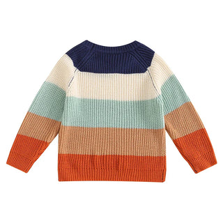 Baby Toddler Boys Girls Sweater Casual Contrast Color Stripes Warm Knitted Long Sleeve Pullover Top